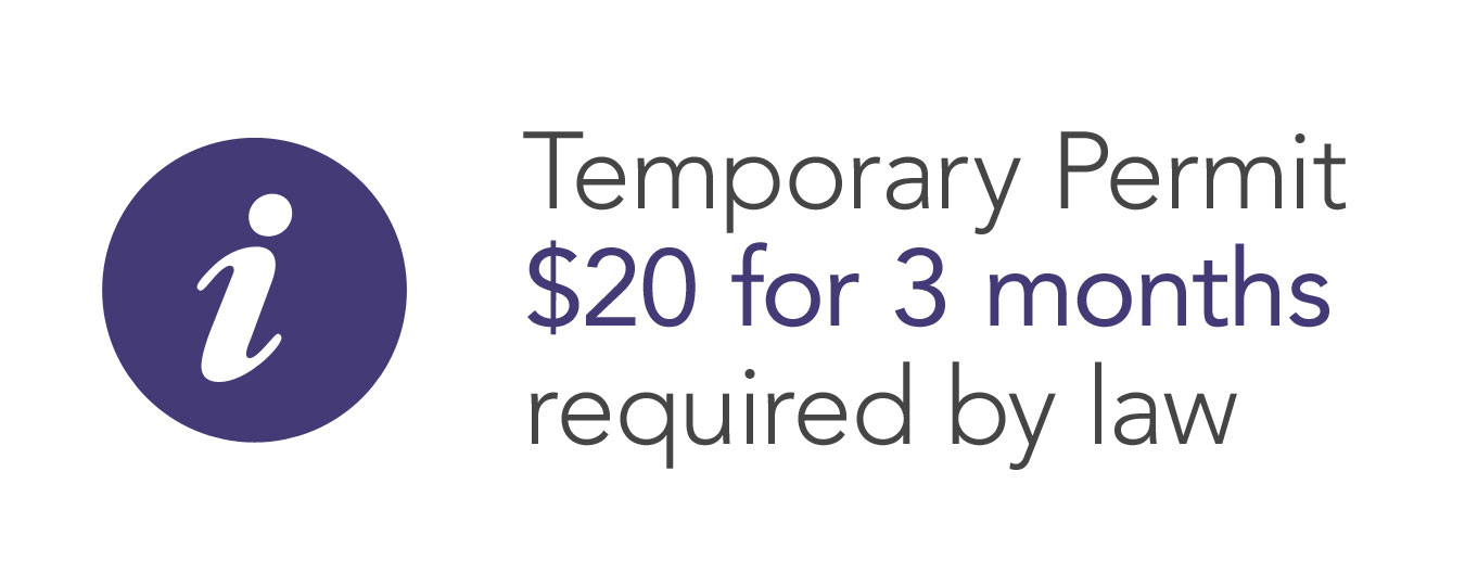 A temporary permit costs $20 for 3 months